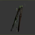 Crossed Fantasy Weapons With Wooden Handles Green Decorative Accents And Silver Blades Surrounded By Green Leaves