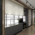 Modern Boutique Store Interior With White Sofas Coffee Table Bookshelves Glass Partitions And Chandeliers