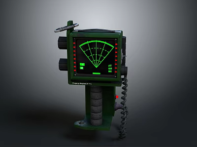 Green Radar Detection Instrument Featuring Fan Shaped Display Screen Knobs And Chain 3d model