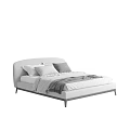 Modern Minimalist Double Bed With Curved Headboard White Frame And Gray Blanket 3d model