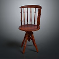 Vintage Dark Brown Wooden Leisure Chair With Spindle Back And Tripod Legs