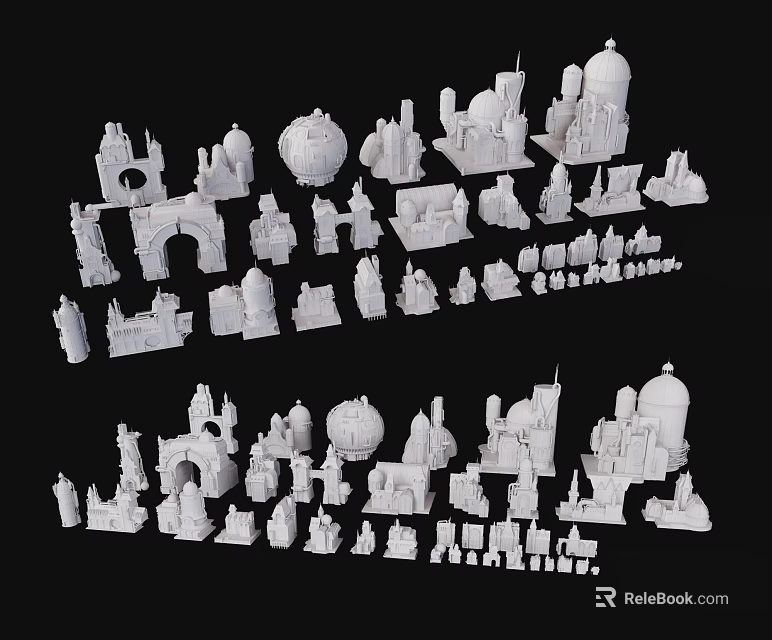 European Architecture Model Collection With Various Styles Domes Arches And Towers 3d model 