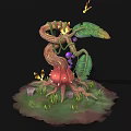 Enchanted Vine Creature With Red Mushroom Purple Berries Green Leaves Butterflies And Grass