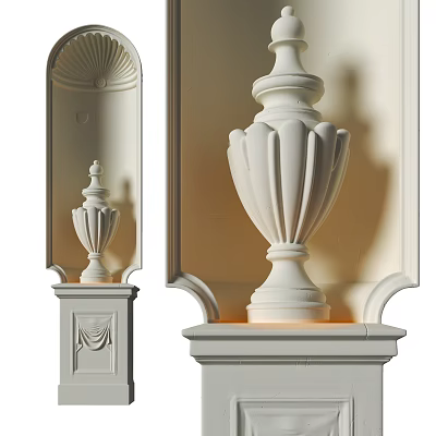 White Classic Wall Sconces with Carved Details and Decorative Frame Mounted on Wall 3d model