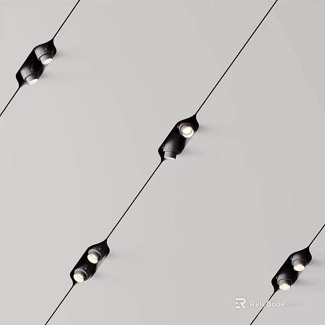 Sleek Black Modern Downlights And Spotlights With Track Mounted Design And Illuminated Lighting 3d model 