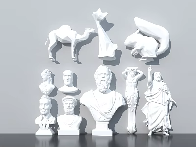 White Sculptures Including Camel Busts Human Figures And Artistic Carvings 3d model