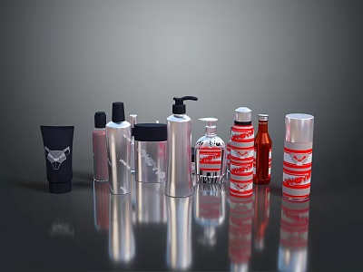 Various Cosmetic And Personal Care Product Bottles With Different Colors Shapes And Pump Dispensers 3d model