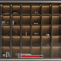 Modern Wine Cabinet Interior With Glass Shelves LED Lighting Bottles And Glassware