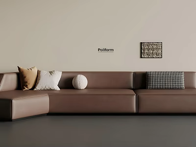 Contemporary Sectional Sofa Set With Patterned Pillows And Decorative Wall Art 3d model