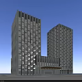 Modern Twin High Rise Hotel Building With Glass Facade And Vertical Architectural Lines
