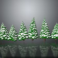 Six Green Snow Covered Pine Trees Arranged Together With Clear Reflections 3d model