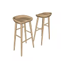 Modern Minimalist Wooden Bar Stools With Light Wood Finish And Cross Bars