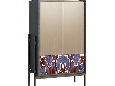 Modern Entryway Console Cabinet With Metal Frame Glass Doors Decorative Pattern 3d model