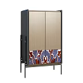 Modern Entryway Console Cabinet With Metal Frame Glass Doors Decorative Pattern