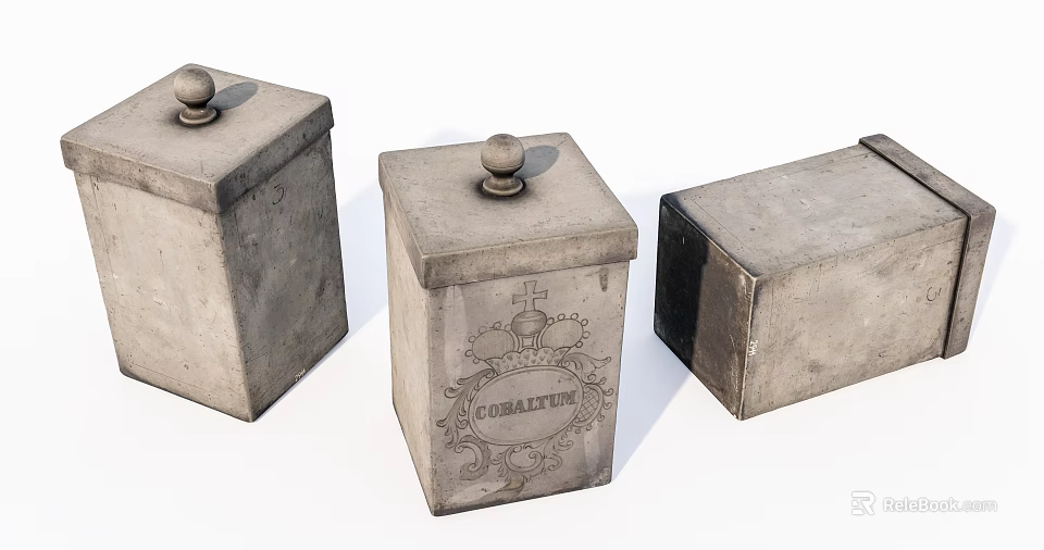 Stone Wood Decorative Square Storage Boxes With Engraved Lids And Designs 3d model