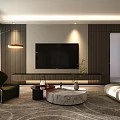 Modern Living and Dining Room Interior With Beige Sofa Marble Coffee Table and Artwork