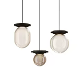 Modern Glass Pendant Lights With Black Tops And Spherical Shades Hanging