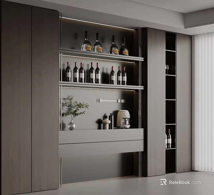 Modern Sleek Wine Cabinet With Built In LED Lights For Elegant Home Wine Storage 3d model 