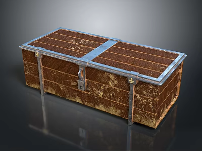 Vintage Wooden Storage Trunk With Metal Straps And Lock Closure For Home Organizing 3d model