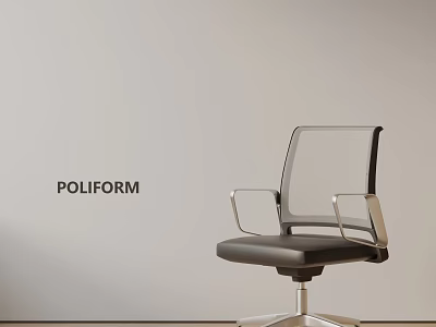Poliform Modern Office Chair With Metal Armrests And Black Leather Seat 3d model