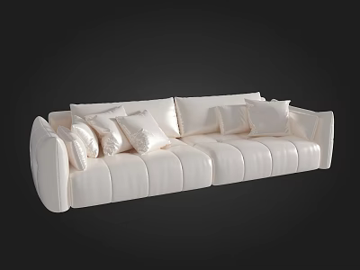White Leather Sectional Sofa With Multiple Decorative Pillows Modern Design 3d model