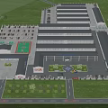 Landscaped Business Park With Parking Lot Greenery Multiple Buildings And Entrance Vehicles