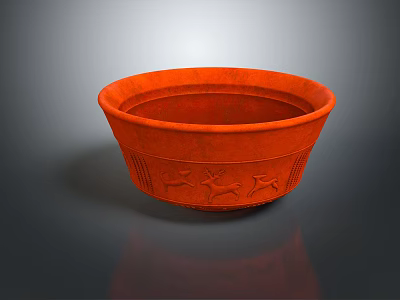 Red Ceramic Tableware Set Featuring Stylish Bowl With Carved Deer Patterns For Dining 3d model