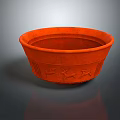 Red Ceramic Tableware Set Featuring Stylish Bowl With Carved Deer Patterns For Dining 3d model