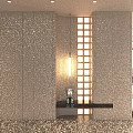 Modern Entryway Design With Beige Walls Vertical Lattice Accent Wall Black Bench And Recessed Lighting