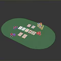 Green Oval Household Gaming Table With Playing Cards And Dice For Family