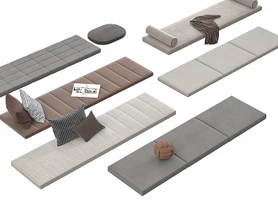 Modern Minimalist Floor Cushions In Gray Beige Brown With Pillows And Blanket 3d model