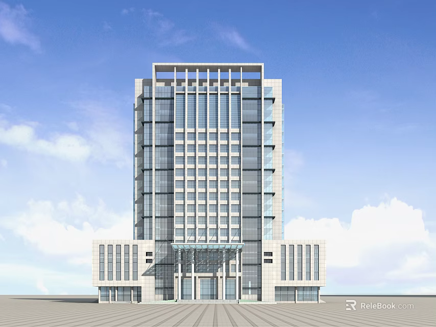 Modern Office Building With Glass Curtain Walls High Rise Structure And Sleek Design 3d model 