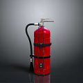 Red Fire Extinguisher With Black Straps Silver Nozzle Handle And Hose On Dark Surface