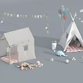 Kids Play Tents With Colorful Balloons Bunting Flags Cloud Star Decorations And Toys