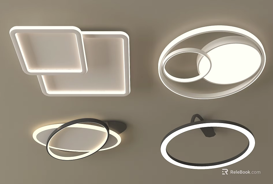 Contemporary Ceiling Lights With Circular Square And Ring Shaped Sleek White Design 3d model
