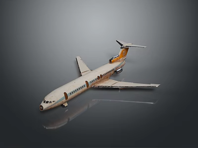 Detailed White Airplane Model With Yellow Tail And Reflective Surface On Gray Background 3d model