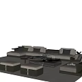 Modern Sofa Coffee Table Set With Glass Top Table Accent Pillows And Ottomans 3d model