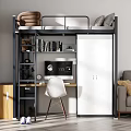 Modern Bunk Bed Interior with Desk Chair Bookshelf and Storage Cabinet