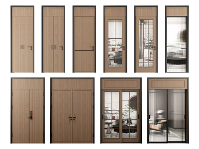 Modern Wooden Swing Doors With Glass Panels And Various Design Styles For Home Interior 3d model