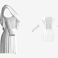 Elegant White Dress with Straps Pleated Skirt and Long Sleeves Gloves Set