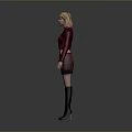 3D Female Model With Blonde Hair Maroon Cardigan Patterned Skirt And Black Boots