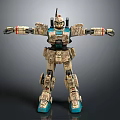 Mechanical Robot Model With Extended Arms Standing Pose Beige Blue Armor 3d model