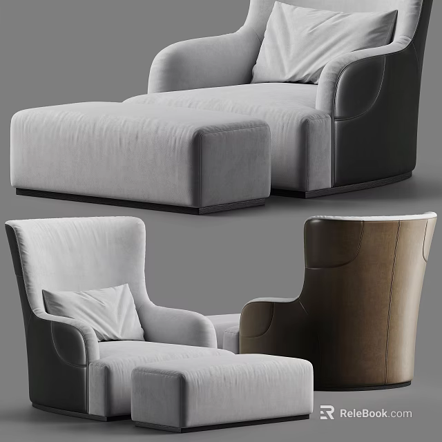 Modern Single Sofa Collection With Light Gray Brown Fabric And Comfortable Pillow 3d model
