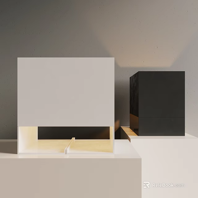 Stylish Modern Table Lamps With White And Black Square Design On White Surface 3d model