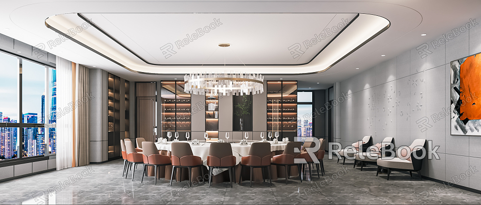 Modern private room hotel catering large box catering private room wine cabinet art chandelier round table and chair model