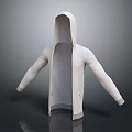 White Hooded Cardigan with Open Front and Long Sleeves for Casual Daily Wear