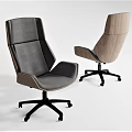 Gray And Wooden Office Chair With Backrest And Black Wheel Base