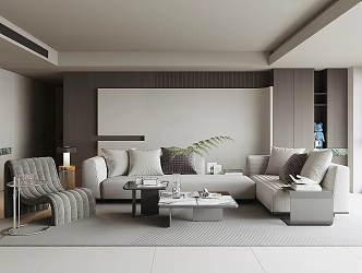 Modern Living Room Sofa Coffee Table Carpet Curtain Decorations 3d model