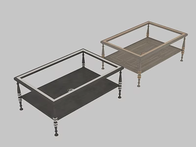 Elegant Glass Top Sofa Coffee Table Set With Exquisite Decorative Legs And Double Layer Shelf 3d model
