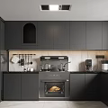 Modern Gray Kitchen Interior With Cabinets Oven And Range Hood